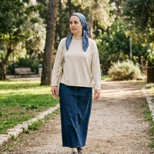 אישה בבנדנה כחולה בפארק